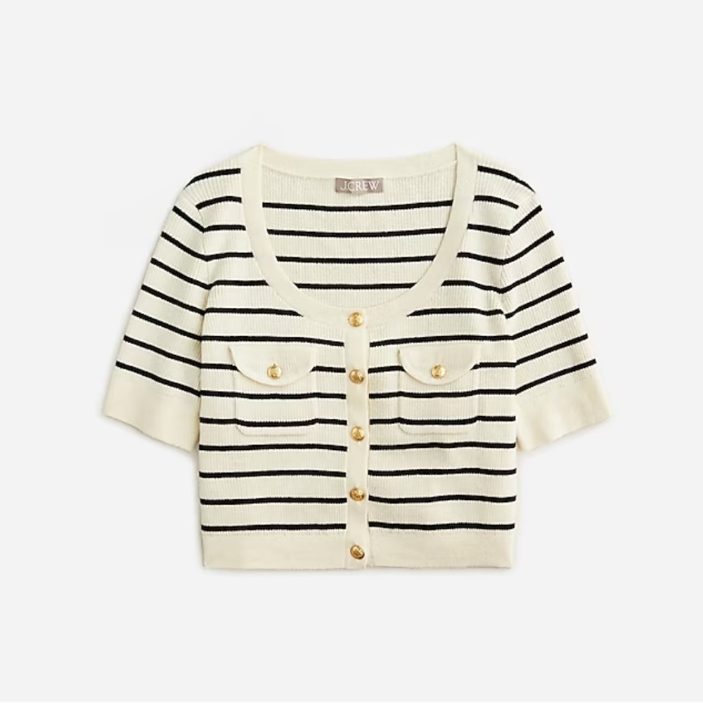 J. Crew Cream and Black Striped cropped Cardigan